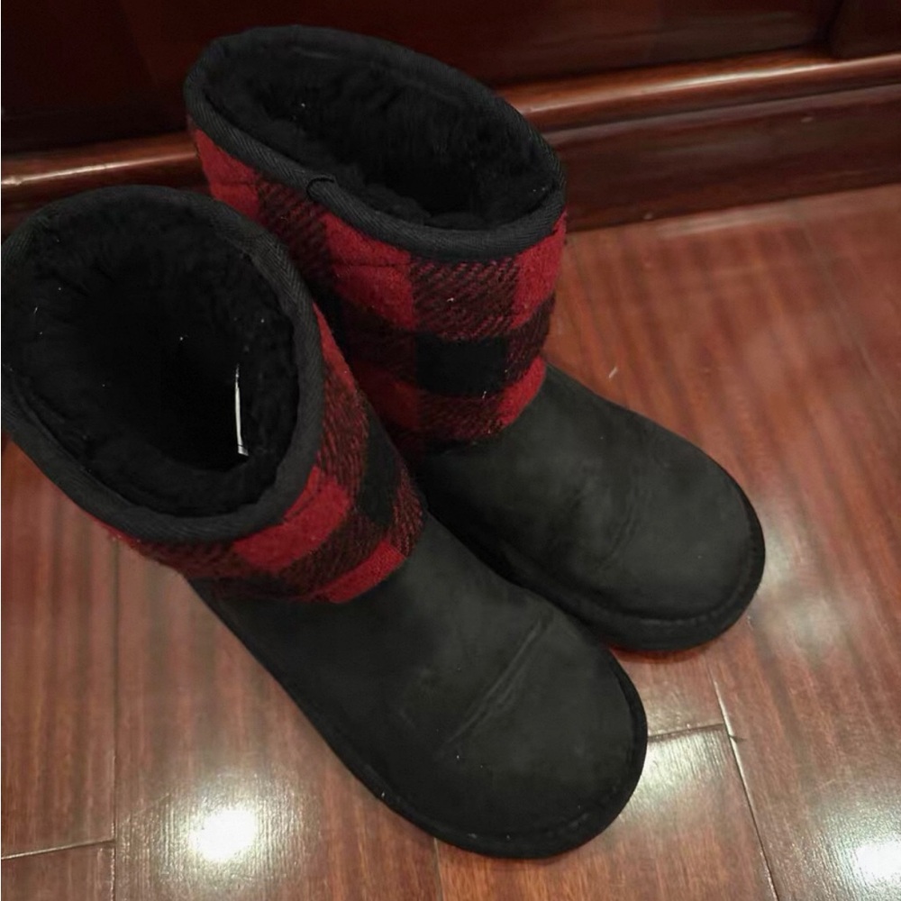 UGG Black and Red Plaid Boots